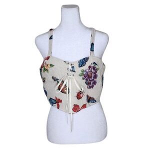 Cider Butterfly Corset Bustier Lace Up Crop Top Womens L Beige